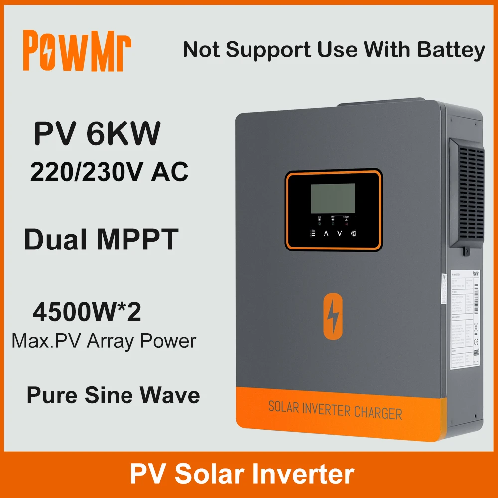 อินเวอร์เตอร์ PV 6KVA 6KW แบบ Dual MPPT อินพุต 230V AC คลื่น Pure Sine Wave ระบบออฟกริด ไฮบริด อินเวอร์เซอร์ กำลังไฟ PV สูงสุด 4500*2 รองรับโมดูล WIFI 1