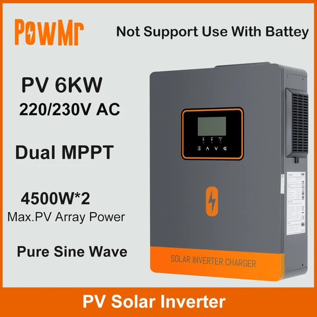 อินเวอร์เตอร์ PV 6KVA 6KW แบบ Dual MPPT อินพุต 230V AC คลื่น Pure Sine Wave ระบบออฟกริด ไฮบริด อินเวอร์เซอร์ กำลังไฟ PV สูงสุด 4500*2 รองรับโมดูล WIFI 1