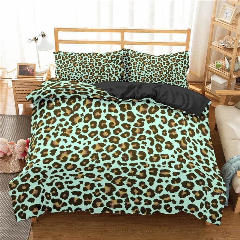 Women Rainbow Cheetah Printed Bedding Set Twin Colorful Leopard Printed Duvet Cover Set Psychedelic King Quilt Cover Decorative