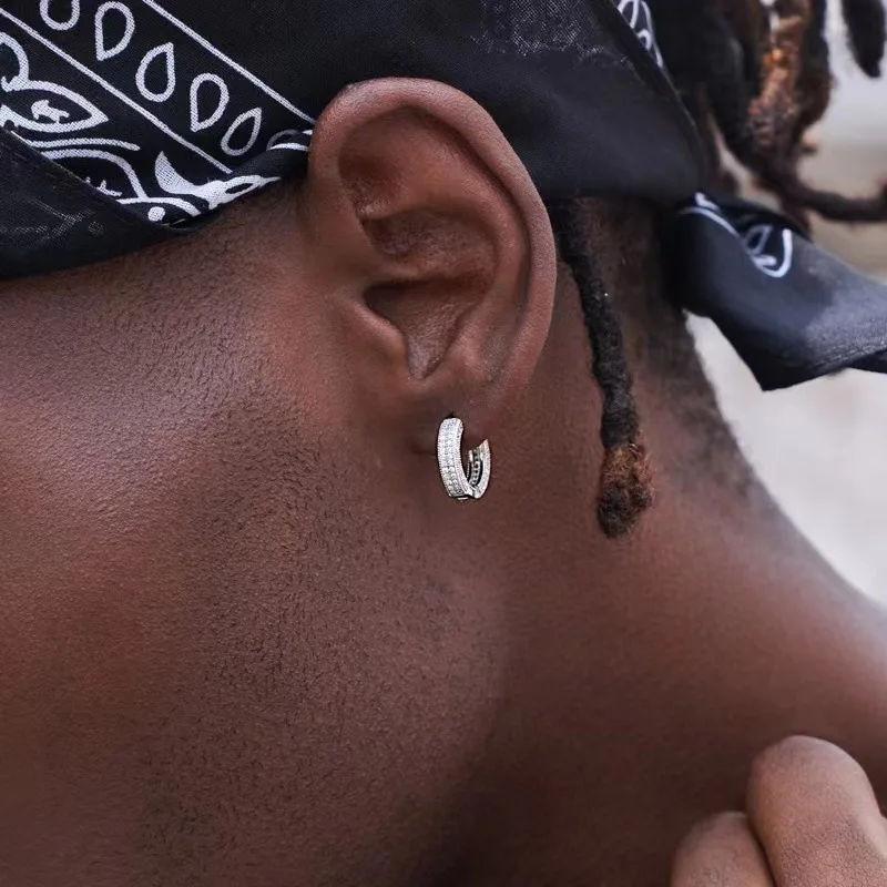 Iced Out Hoop Earrings Cubic Zirconia Huggie Cartilage Cuff Hypoallergenic Luxury Fashion Round Earrings for Men Jewelry - Image 6