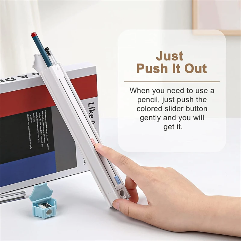 다기능 독특한 푸시 슬라이더 연필 홀더 연필 상자, 휴대용 연필 케이스 세트, 연필 젤 펜 샤프너 지우개 눈금자