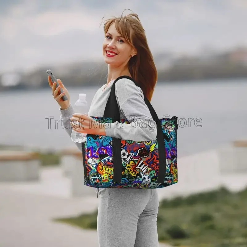 Cool Graffiti American Comic Book Collection Pop Art Travel Duffel Bags Foldable Weekender Overnight Carry on Bags Sport Gym Bag