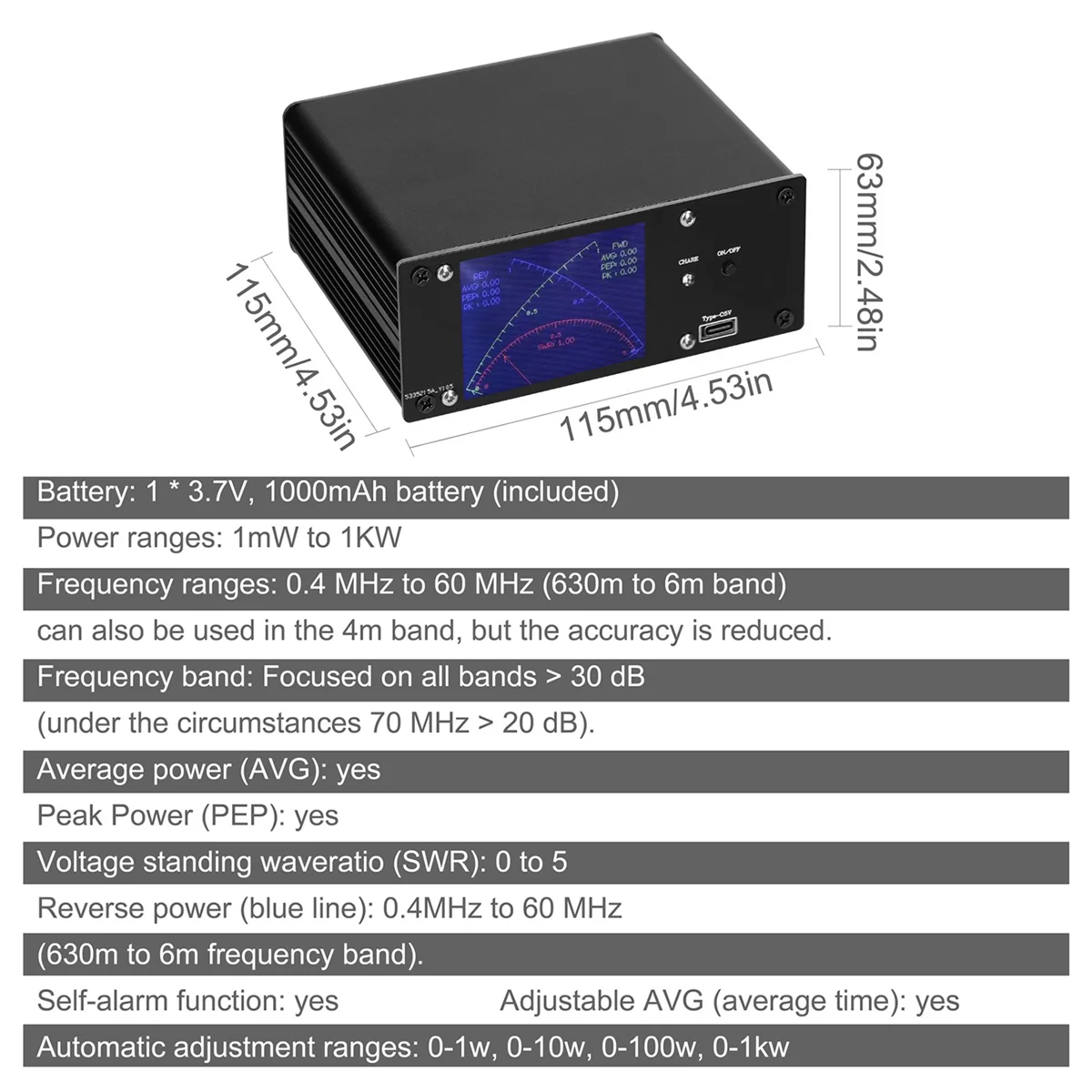   跮 TFT ġ ũ ĵ ̺ 跮,   SWR PWR, 0.4MHz-60MHz, 0.1MW-1KW, 2.4 ġ