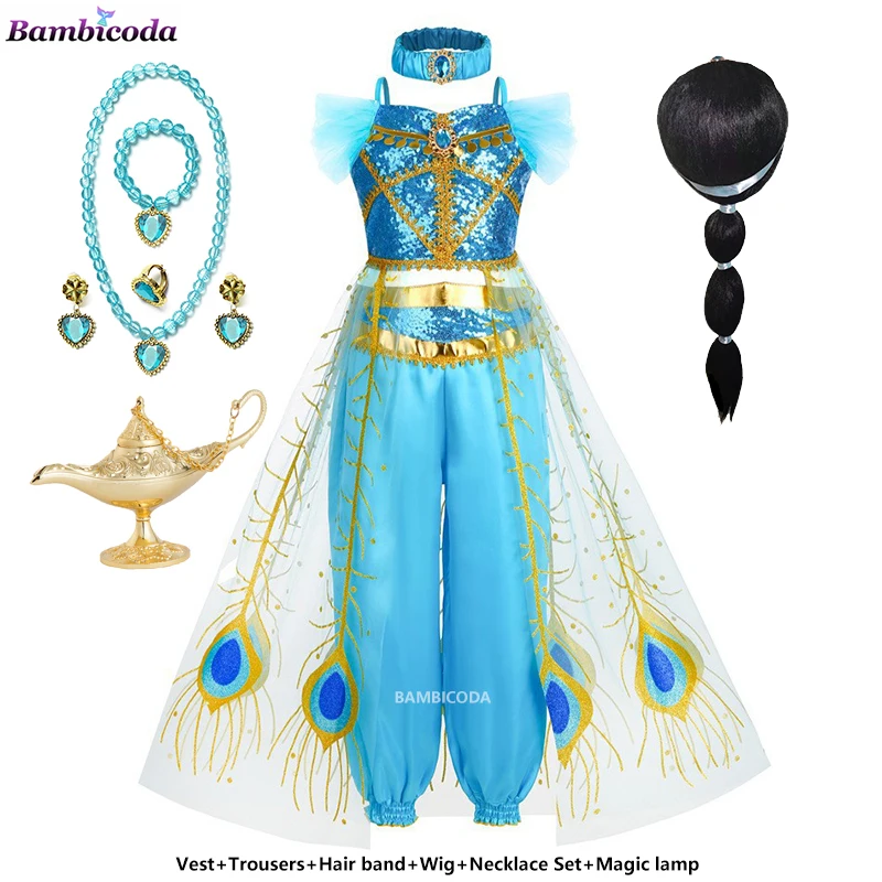 2023 Jasmine Princess Dress of Birthday Party Carnival Cosplay Magic Lamp  Girls Girls Costume Carnival Clothing Purim Vestidos