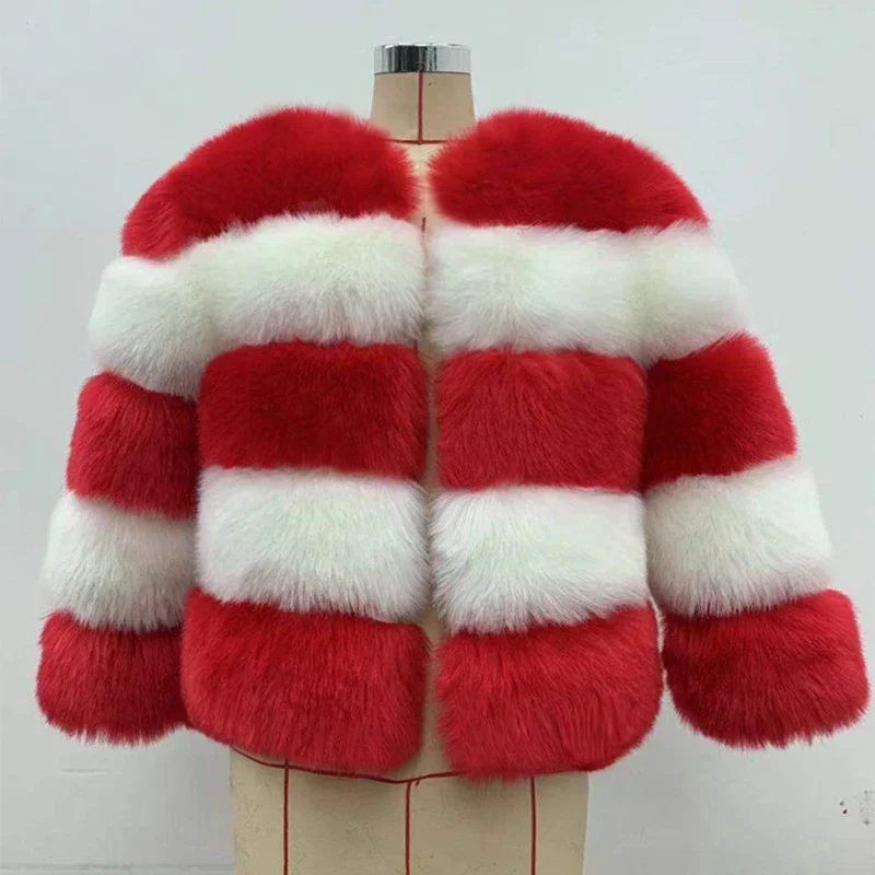 Coat Women's Contrast Autumn and Winter New Fur Spliced Fox Hair Thickened Warm Fur Coat