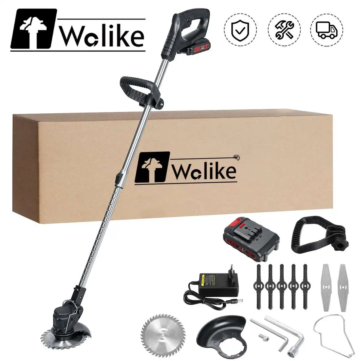 24v Electric Lawn Mower Rechargeable Liion Battery 6000rpm Cordless Grass Trimmer Portable