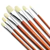 7pcs Premium Anti-Shedding Natural Hog Bristle Paint Brush Set with Long Wood Handles - Filbert Tips for Acrylic & Oil Painting 6