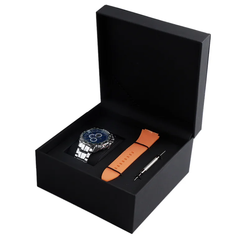 Luxurious Black PU Leather Watch Box with Strap Slot and Logo Customization
