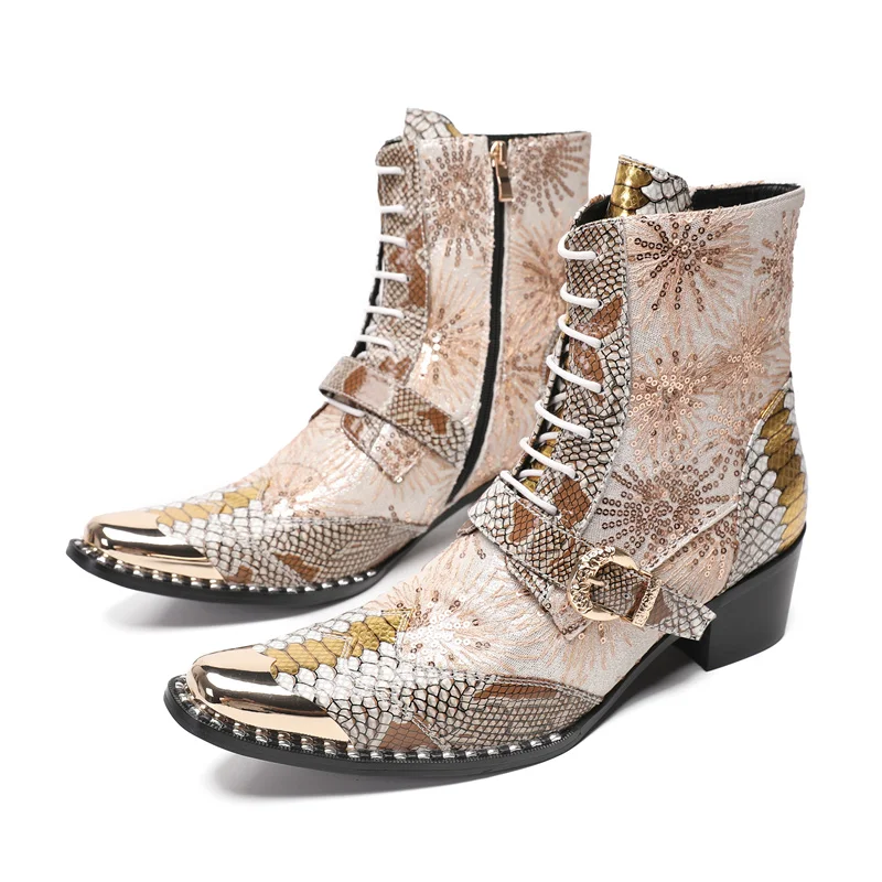Board Luxus High Heels Männer Stud Stiefel Echt leder Stiefeletten schwarz italienische Chelsea Kleid Schuhe spitzen Zehen Cowboy Stiefel – Detail 23
