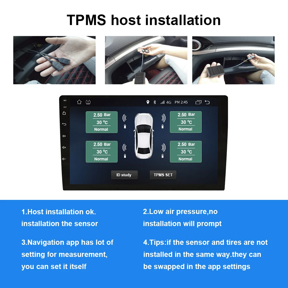 לרכב TPMS רדיו DVD נגן אנדרואיד TPMS חיישן פנימי חיצוני לצמיגים מערכת מעקב ללחץ הצמיגים USB