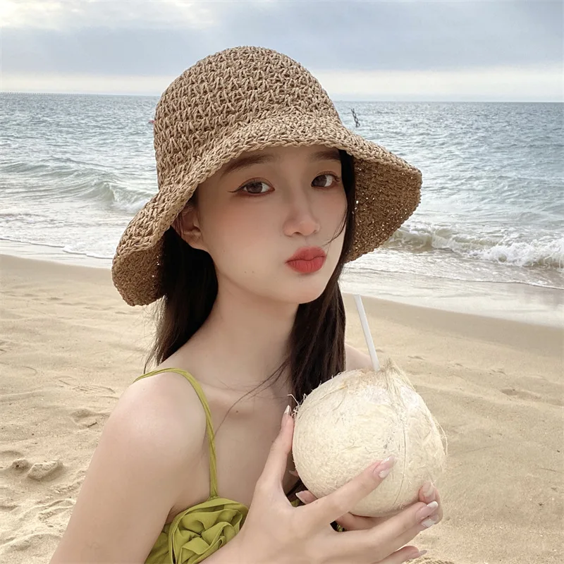 Cappello Di Paglia Da Spiaggia Della Corea Cappello Da Sole Estivo Da Donna Cappello Da Pescatore Cappello Di Paglia Intrecciato Panama Cappello Di Pa