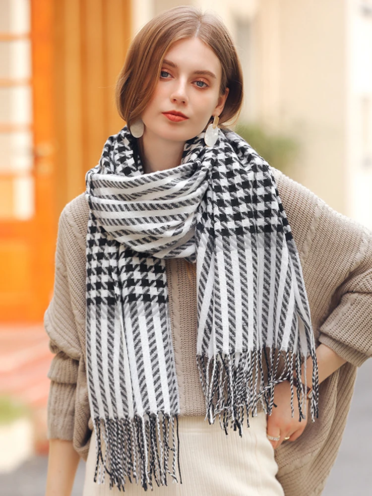 

New 2023 Knitted Autumn Winter Women Men Vintage Scarf Warm Houndstooth Scarve Pashmina Mujer Foulard Bufanda Wrap Shawl Echarpe