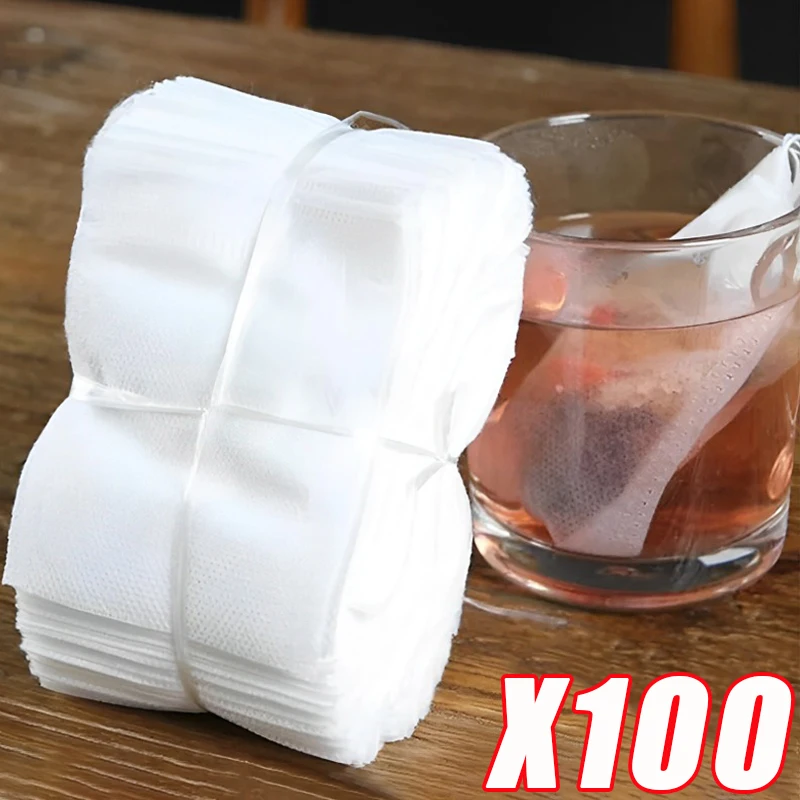 

100/50Pcs Disposable Tea Bags Non-woven Filter Bag For Spice Tea Infuser With Drawstring Spice Filters Teabags Kitchen Gadgets