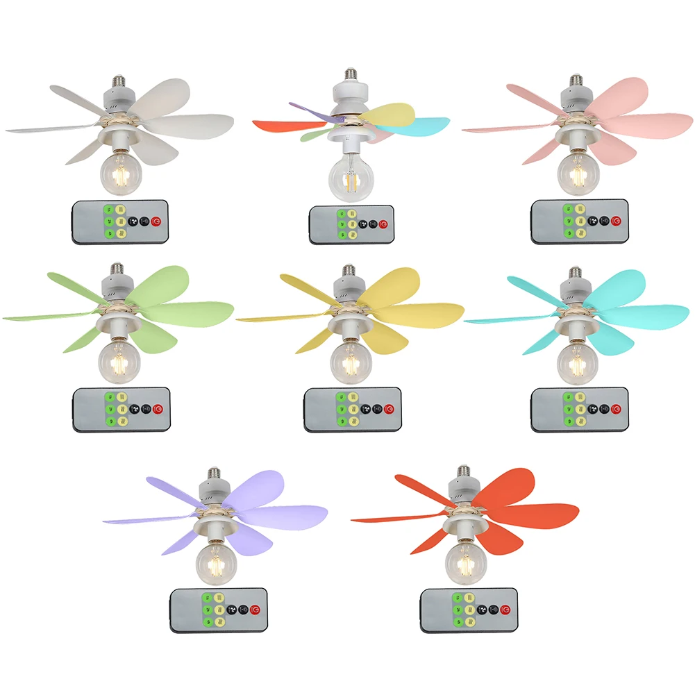 E27 Socket Fan LED Light E27 Base 52cm LED Bulb Ceiling Fan Remote Control Indoor Ceiling Fan Light 3 Speeds for Bedroom Kitchen