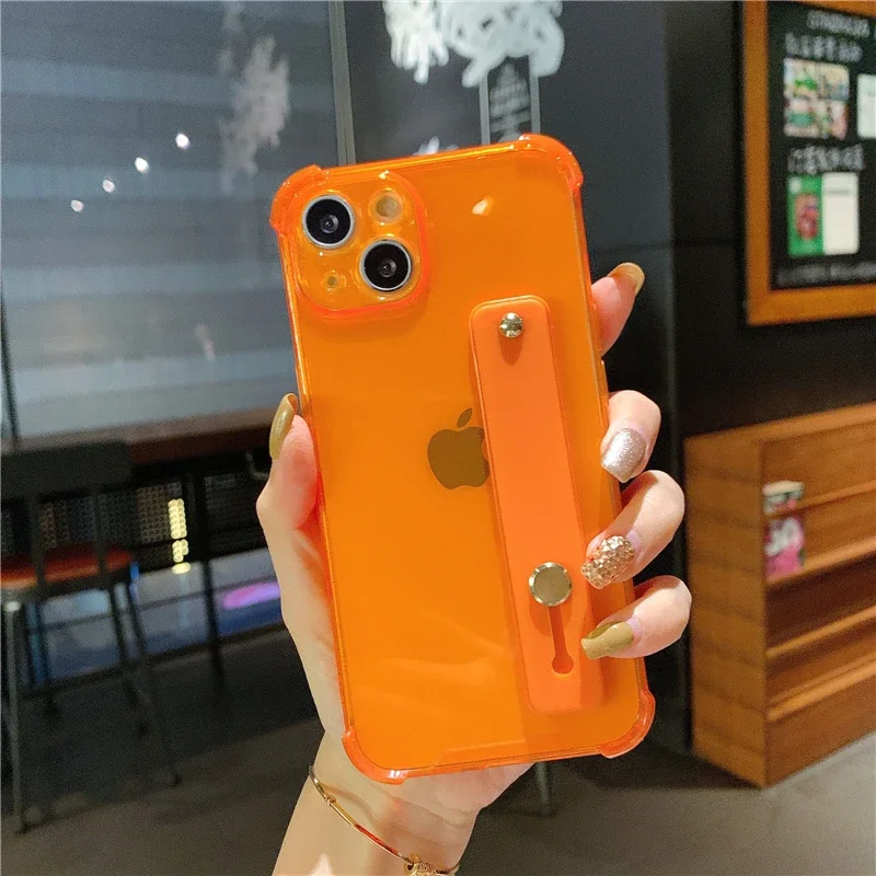 Clear Shockproof Wrist Strap Holder Phone Case with Soft Cover