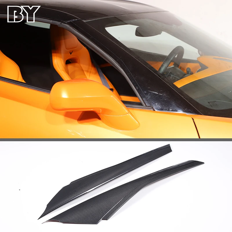 

Real Carbon Fiber Car Front Windshield Glass A-Pillar Trim Cover Sticker For 2014-2019 Chevrolet Corvette C7 Car Exterior Parts
