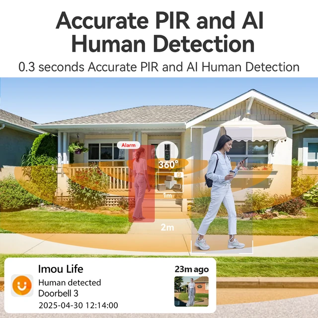 IMOU 4k Video Doorbell 3 with Chime fisheye lens Human Package Detection Rechargeable Battery Two-way Talk Waterproof 360° View 5