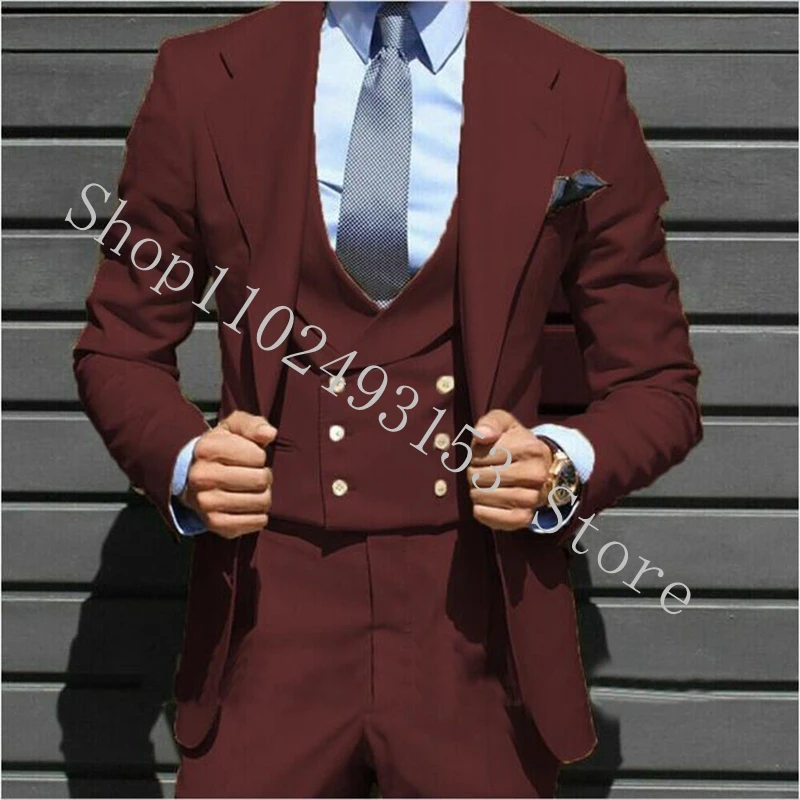 2023 New Arrival Men Suits For Wedding Notched Lapel Two Buttons 3 Pieces Formal Business Groomsmen Wedding Tuxedo Costume Homme