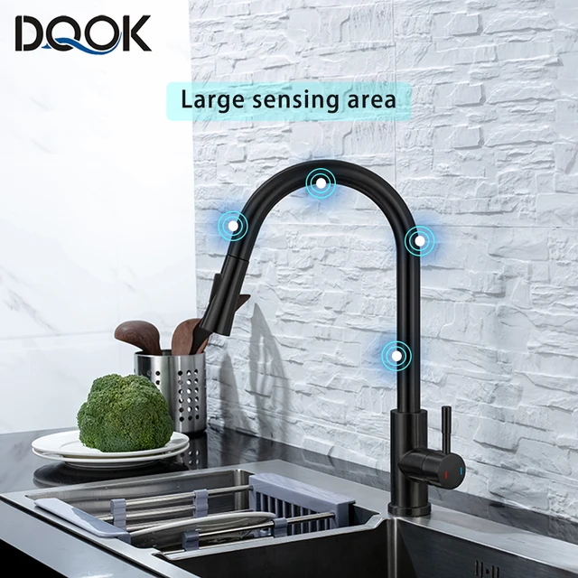 Robinet de cuisine noir à capteur extractible, mitigeur de robinet à commande tactile sensible pour cuisine, mitigeur de cuisine à capteur tactile 1