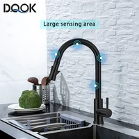 DQOK Kitchen Faucet Pull Out  Brushed Nickle Sensor Stainless Steel Black Smart Induction Mixed Tap Touch Control Sink Tap 3