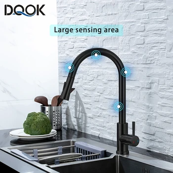 Rubinetto da cucina nero con sensore estraibile Miscelatore per rubinetto con controllo touch sensibile per miscelatore da cucina con sensore tattile da cucina 1