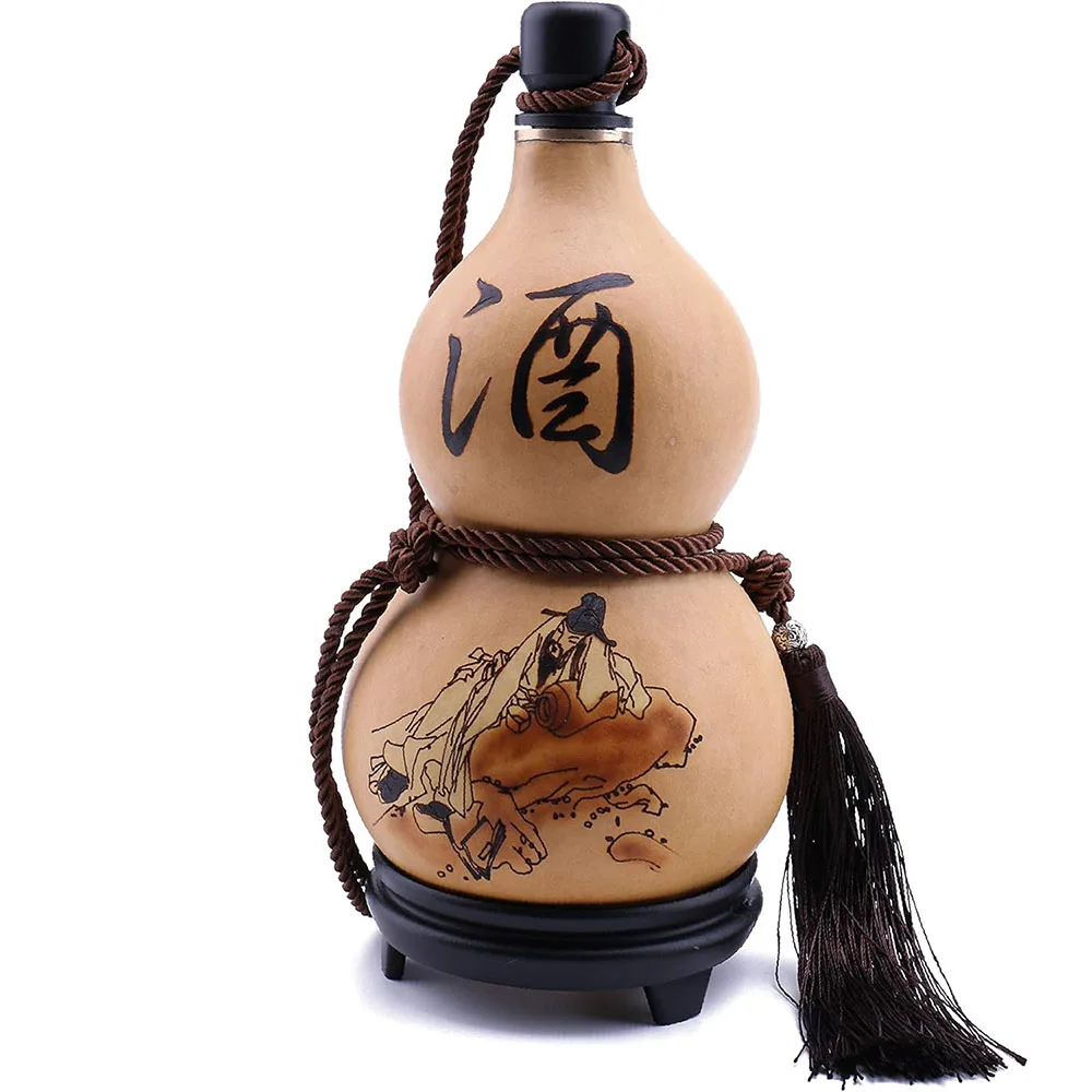 Natural Dried Gourd Water Bottle with Lid Hollow Calabash Chinese Pumpkin for Drinks Holder Ornament D&eacute;cor