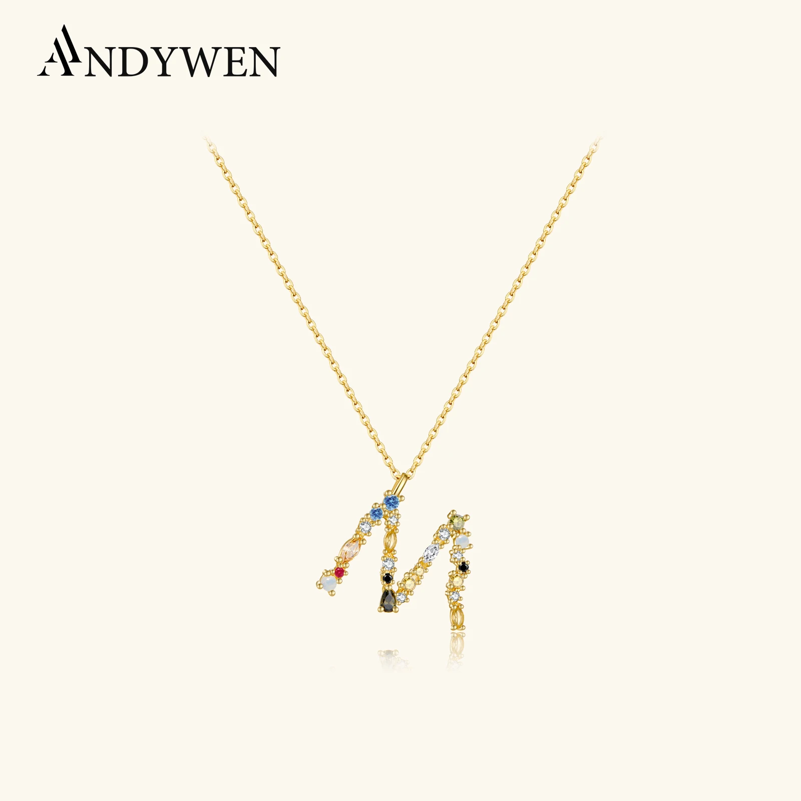 ANDYWEN 925 Sterling Silber Gold Buchstabe M Anhänger Initial F Alphabet Halskette Monogramm Opale 2020 Damen Accessoires Schmuck