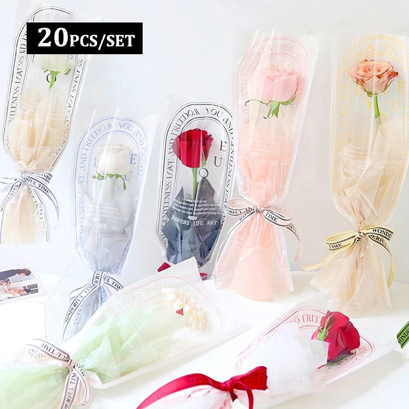 

20Pcs/pack Single Flower Wrapping Paper Bouquet Packaging Bag Arrangement Flower Gift Bag Clear Cellophane Floral Wrappers