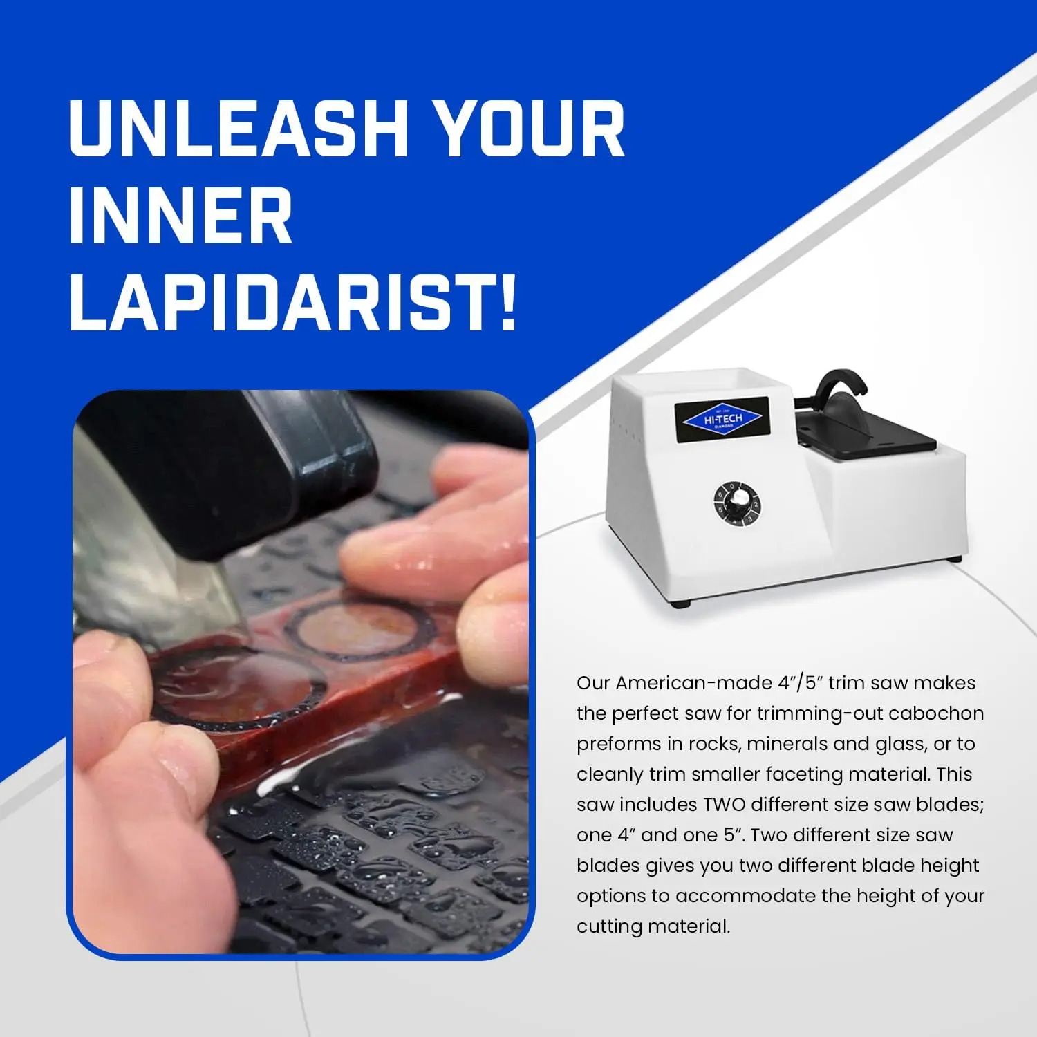 Hi-Tech Diamond - 4""/5"" Lapidary Equipment Trim Saw - Rock Saw, Stone, Glass Cutting, Trimming, Sawing Machine - Lapidary Saw 2