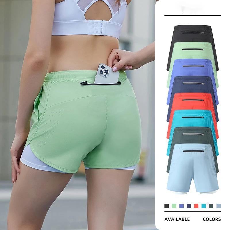 

Summer Outdoor Marathon Running Workout Shorts Women's Fake Two-Piece Three Points Yoga Pants Anti-Exposure Sports Shorts