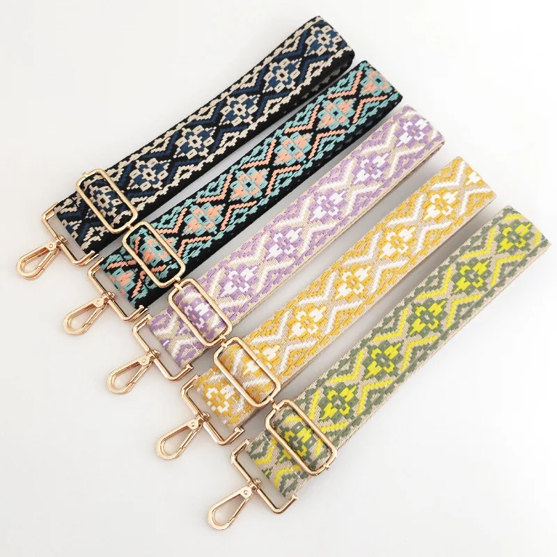 2023 Winter New Light Colorful Ethnic Style Jacquard Wide Shoulder Strap Adjustable Single 5cm Crossbody Bag Accessory Wholesale