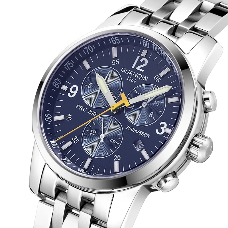 

GUANQIN Week Calendar Mechanical Luxury Men's watches Stainless steel Luminous Waterproof Man watch 24-hour dial Automatic Watch