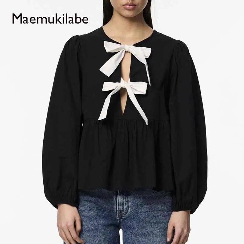 

Женская винтажная блузка Maemukilabe с длинным рукавом и круглым вырезом