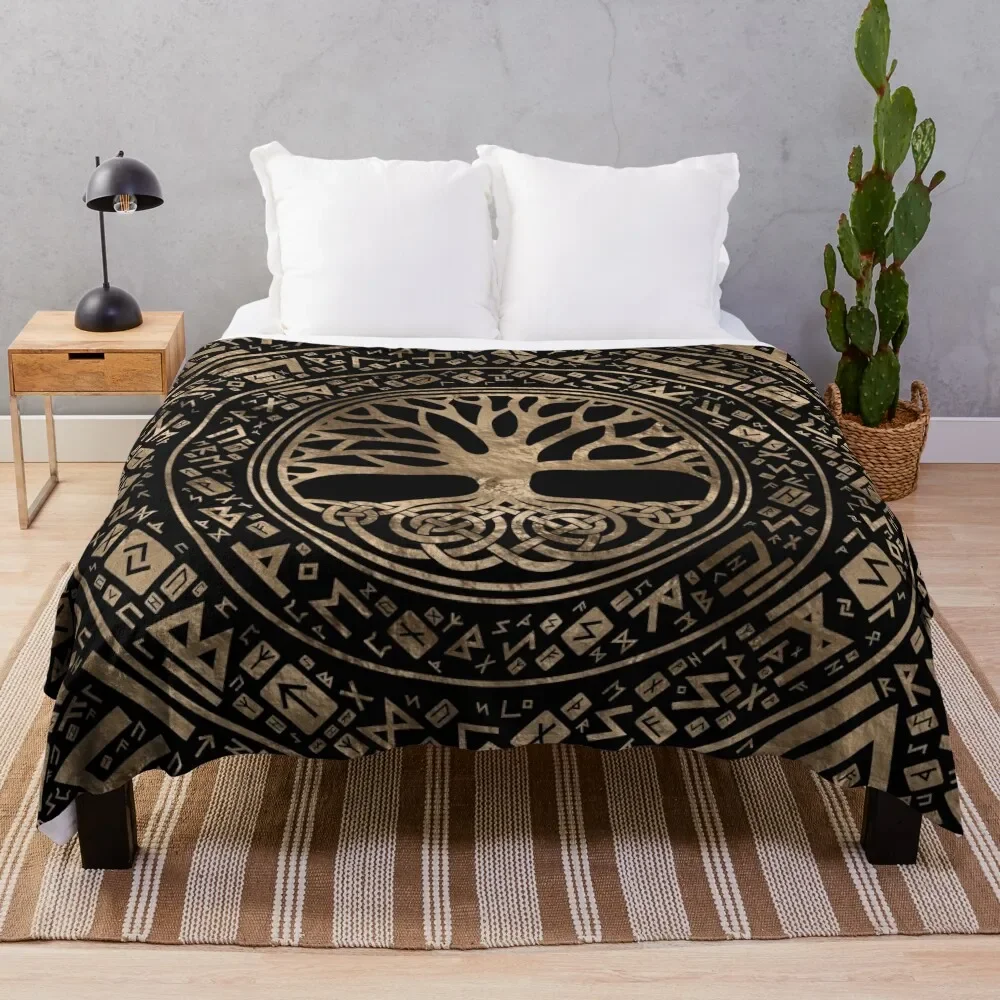 

Tree of life -Yggdrasil Runic Pattern Throw Blanket Bed linens Decorative Sofas Blankets