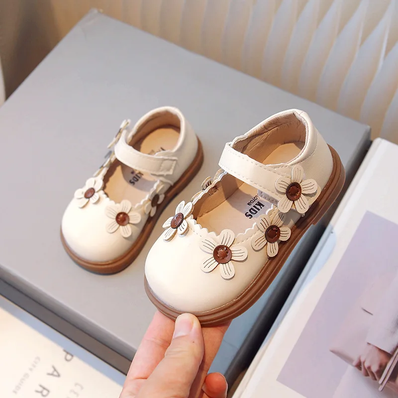 

Shoes for Girls Leather Children Cute Flower Round-toe 2023 New Fashion Soft Breathable Mary Janes Kids Baby Causal Single Shoes