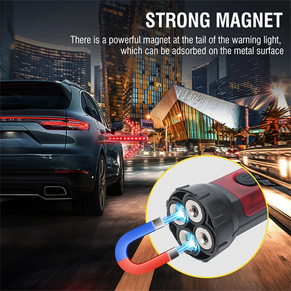 LED Emergency Roadside Flares Light Foldable Safety Arrow Bar Light Magnetic Stand Warning Signal SOS Lamps USB Flashlight