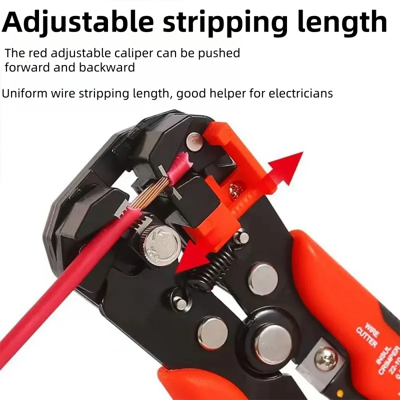 Pince à dénuder professionnelle pour électricien utilisée pour tirer un fil, illustrant sa fonction multifonction.
