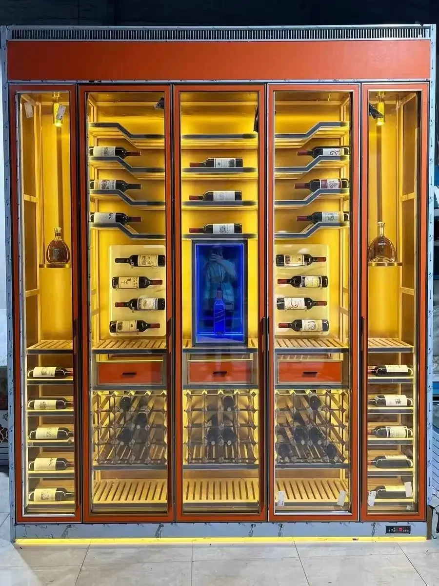 double glass door wine cabinet stainless steel wine storage display bar cabinet cellar