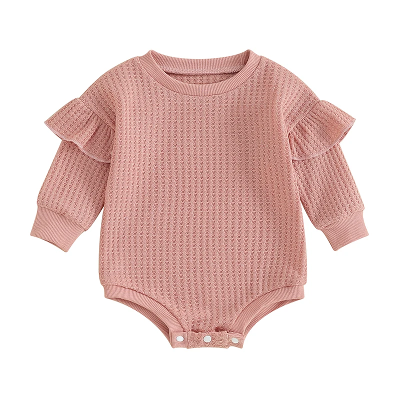 

Baby Girl Boy Bubble Sweatshirt Romper Ruffle Long Sleeve Waffle Bodysuit Jumpsuit Newborn Cute Clothes