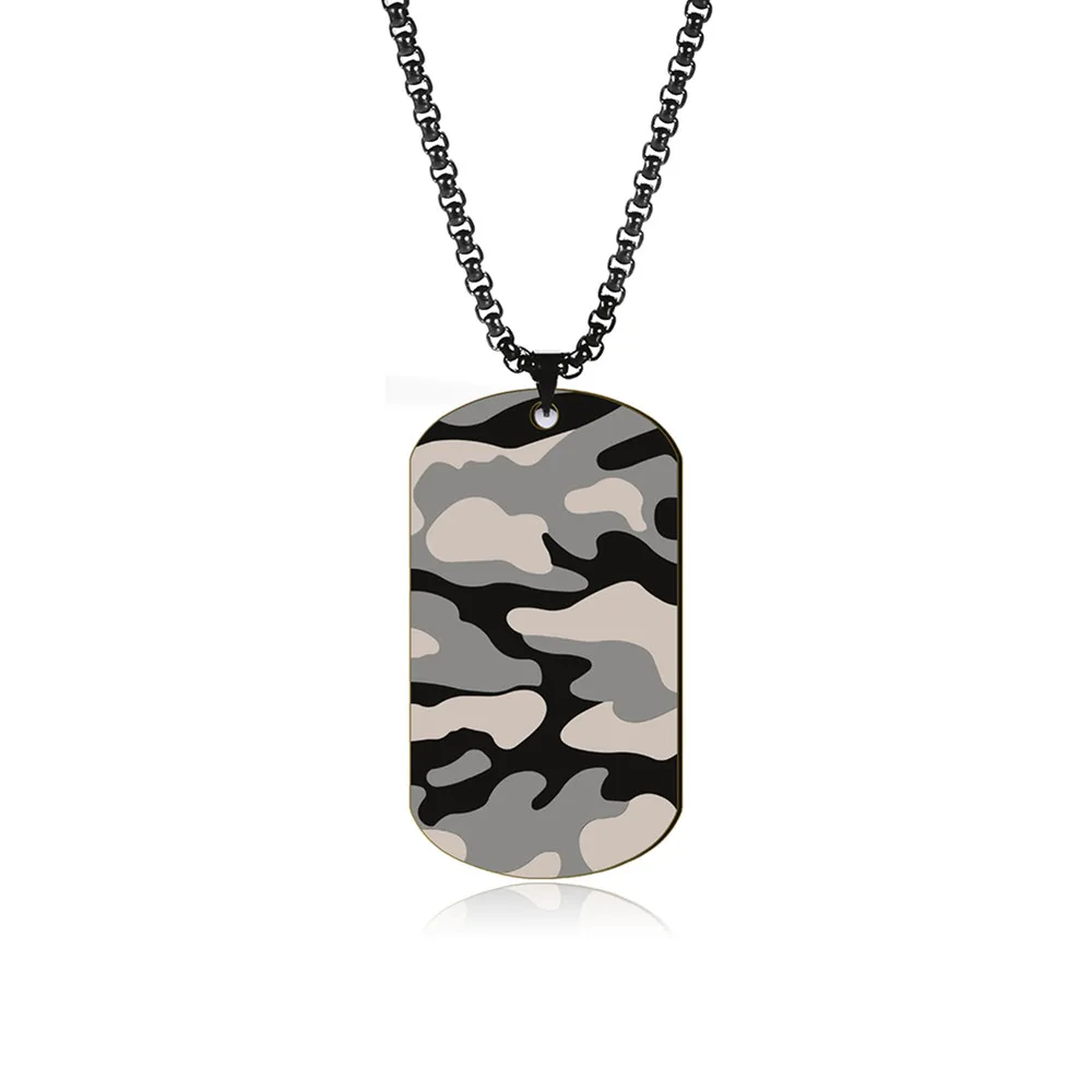 Camouflage Military Dog Tag Necklace - Stainless Steel Hip Hop Jewelry for Men