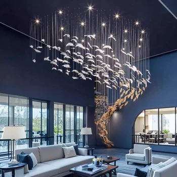 Modern Hotel Lobby Hanging Lamp luxury Glass Led Chandeliers Customized Long Pendant Light Villa High Ceiling Chandelier Lustre
