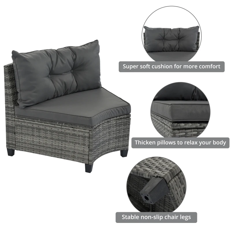 8-pieces Outdoor Wicker Round Sofa Set,Curved Sofa Set With Rectangular Coffee Table, Movable Cushion, Gray