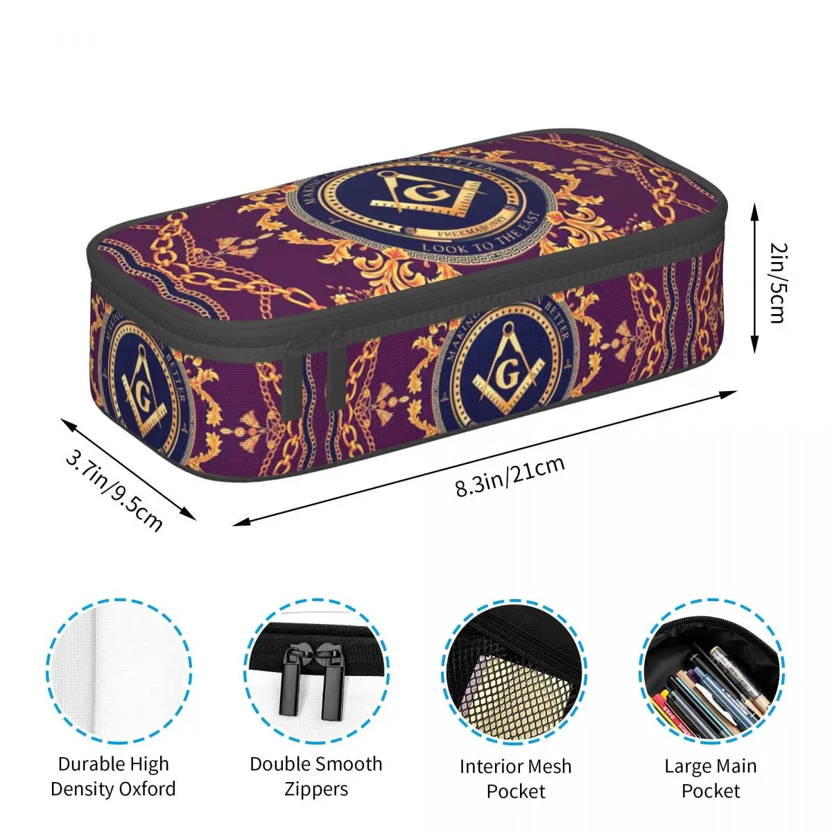 Freemason Baroque Design Cute Pencil Case Girl Boy Large Capacity Masonic Mason Pencil Box Students Stationery