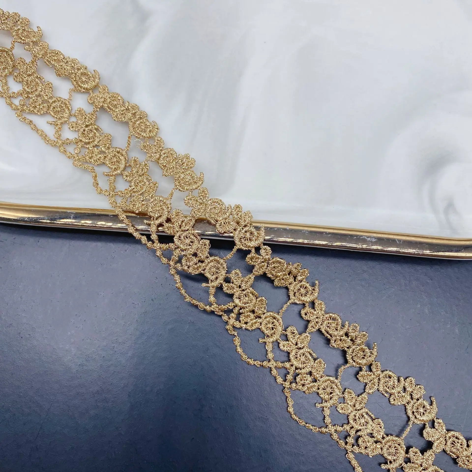 3yards Exquisite Water Soluble Gold Rose Lace Clothing Laces Sewing Accessories