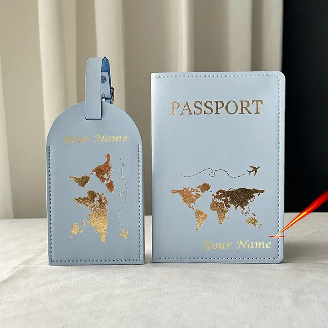 Porta Passaporto In PU Con Etichette Bagaglio - Anti-furto, Blu, Per Viaggi Business E Vacanze - Foto 8