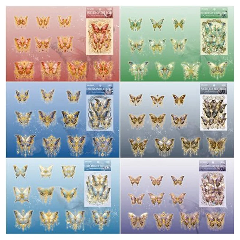 

120 Pcs Butterfly PET Stickers Kit Ice Crystals Transparent Butterfly Waterproof Sticker Decals Set For Scrapbooking Supplies