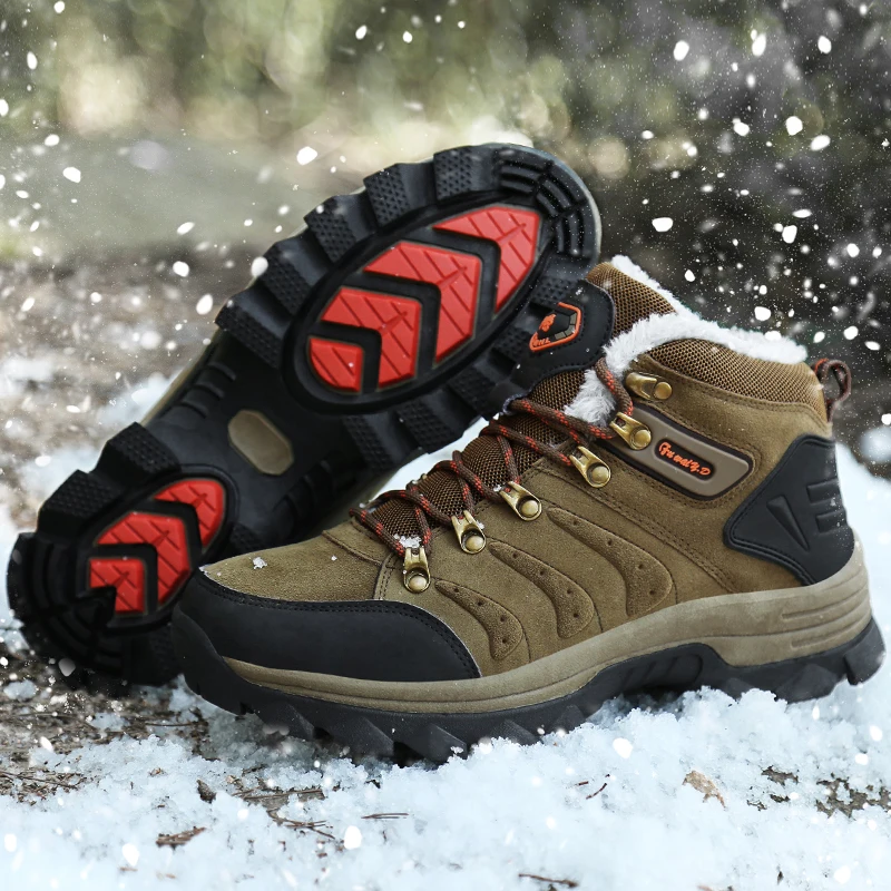 

Winter Men's Snow Boots Thicken Anti-collision Leather Surface Waterproof Plus Fleece Warm Inner Strong Toe Hiking Shoes