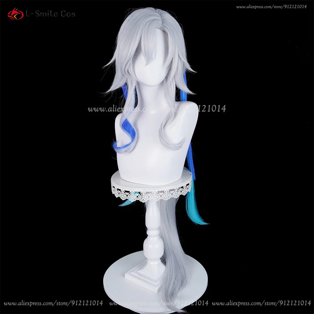 Lantern Rite Neuvillette Cosplay Perücke 98cm Grau-Blau Hitzeresistent Synthetik Halloween 4