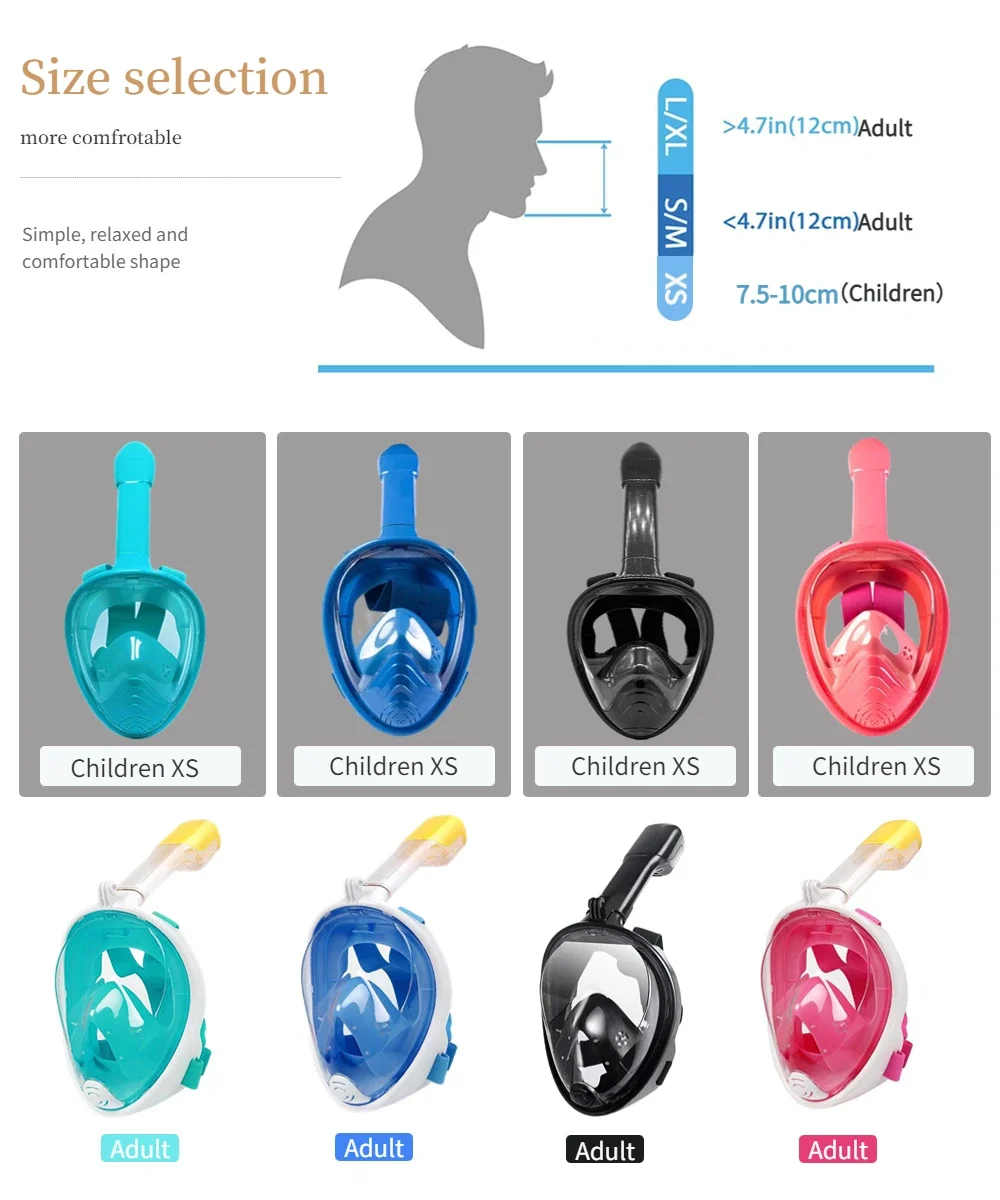 Underwater Snorkeling Full Face Children Swimming Mask Set Scuba Diving Respirator Masks Anti Fog Safe Breathing for Kids Adult 6