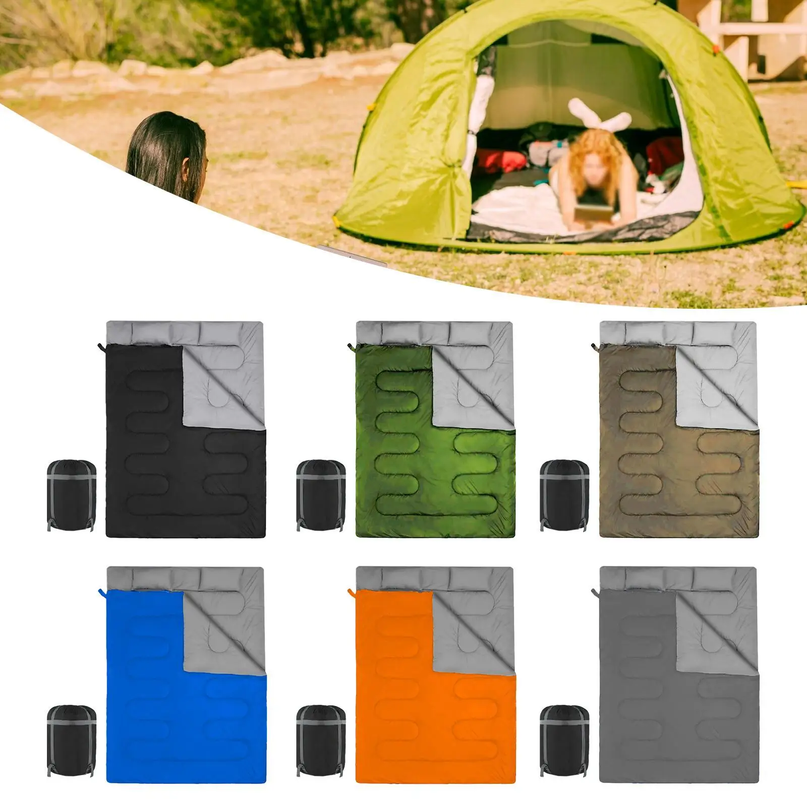 Double Sleeping Bag Warm Camping Sleep Bag 2 Person with Carry Pouch Portable Waterproof Backpacking Quilt for Indoor Travel 4